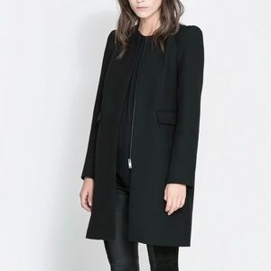 Zara Black Puff Sleeve Coat XS